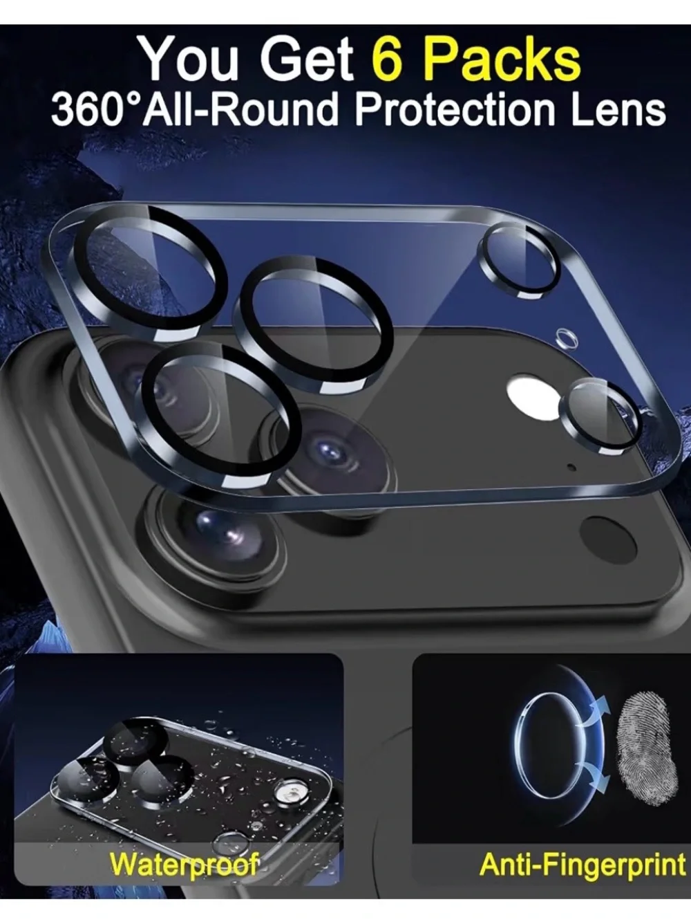 Includes 6 lens protectors, Sapphire 9H+ Glass - Clear Black Accent